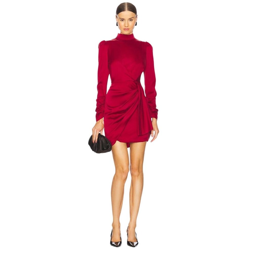 Zimmermann Draped Mini Dress in Garnet 2/Medium New Womens Long Sleeve Silk - Picture 16 of 16